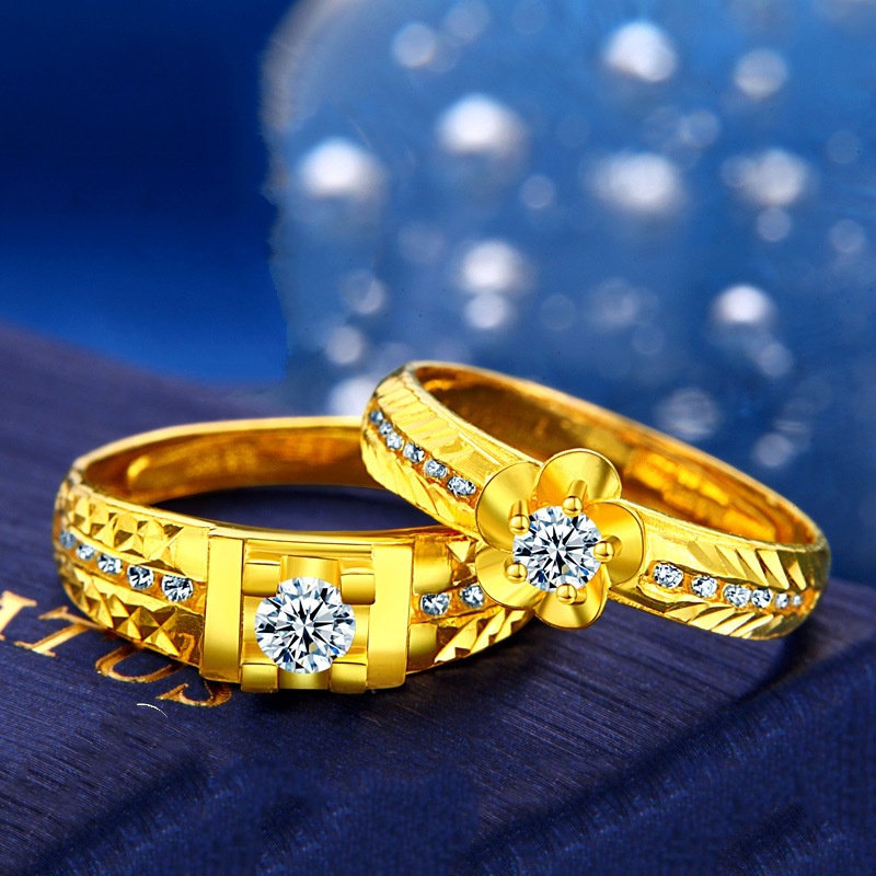 Goldkingdom Aksesoris Perhiasan Fashion Ready Stock Cincin Berlian Lapis Emas Pasangan Cincin Kawin Pria Dan Wanita.