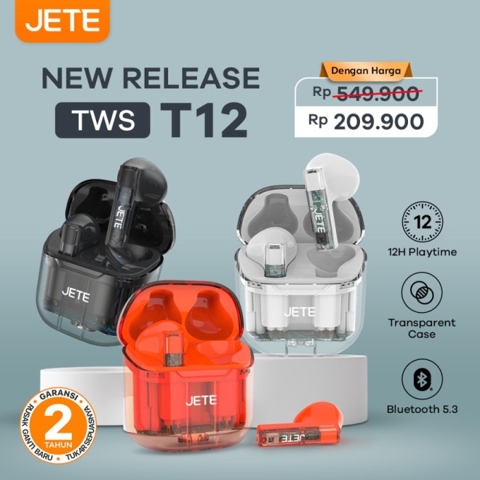 JETE T12 TWS Bluetooth Headset - Earphone Bluetooth 5.3 JETE T12 - Garansi 2 Tahun