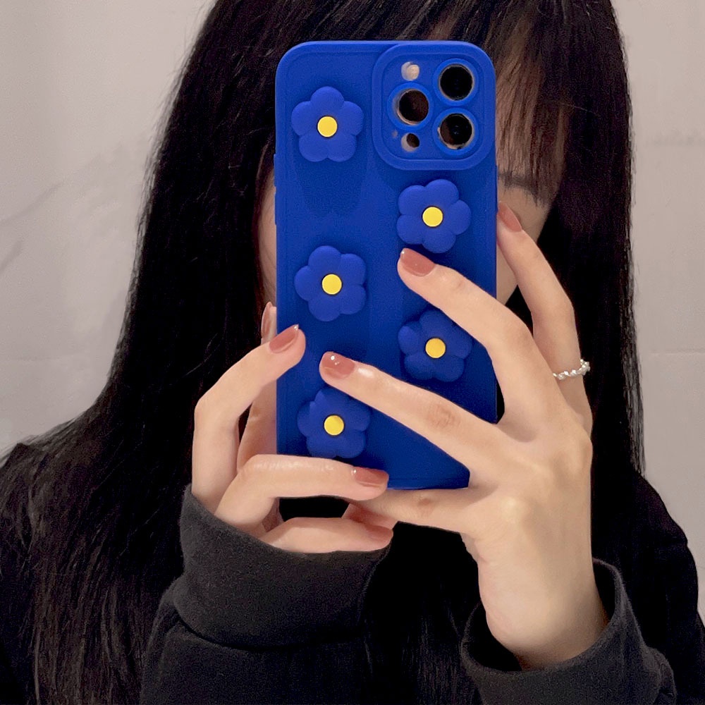 Ins 3D Klein Biru Lima Bunga Silikon Case Untuk Iphone SE2020 7/8 Plus 14x XR XM 11 12 MINI 13 PRO MAX Casing Cover Pelindung AT0344