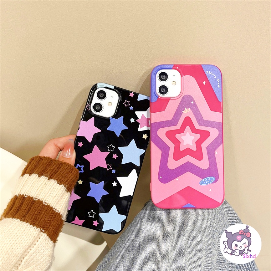 IPHONE Kompatibel Untuk Iphone14 13 12 11 Pro Max SE 2020 X Xr Xs Max8 7 6Plus Gadis Pink Full Layar Bintang Silikon Casing Ponsel Lembut Anti Jatuh Pelindung TPU Cover XJJJJ