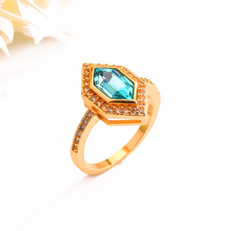 Goldkingdom Aksesoris Perhiasan Fashion Ready Stock Berbentuk Cincin Pertunangan Topaz Biru Navy Berlapis Dengan Pita Emas 18k