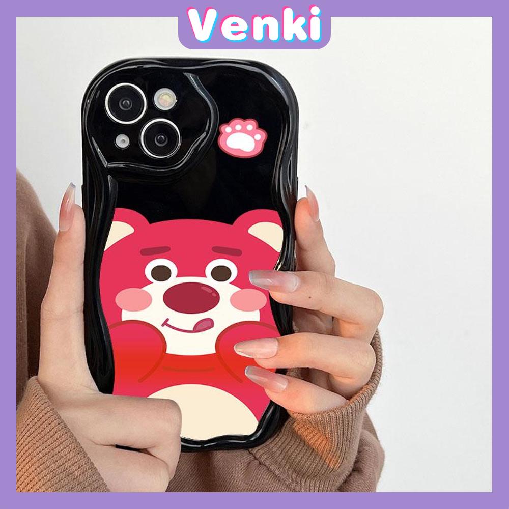 VENKI - For iPhone 11 iPhone Case 3D Curved Edge Glossy Black TPU Airbag Shockproof Camera Case Cute Pink Bear Compatible with iPhone 14 13 Pro max 12 Pro Max xr xs max 7Plus 8Plus