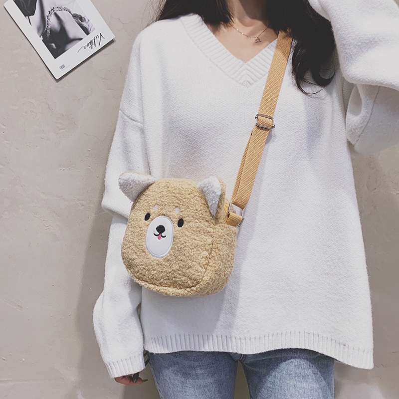 TAS ANAK SELEMPANG KIYOWO KOREA MINI LUCU Tas Anak Perempuan Doggie Bear Animal Cute Bahan Bulu Bludru Terjangkau Plush Fluffy Fur Sling Bag Wanita Tas Kasual Korean Style