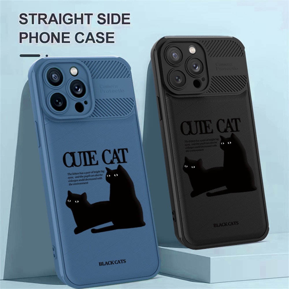 Case Serat Karbon OPPO A17 A57 2022 A15 A16 A16K A76 A36 A54 A53 A12 A5S A7 A3S A11k A52 A96 A74 A94 A37 F9 5F A1K A55 C1 C2 Simple Lucu Kucing Hitam Silang Grain Phone Cover