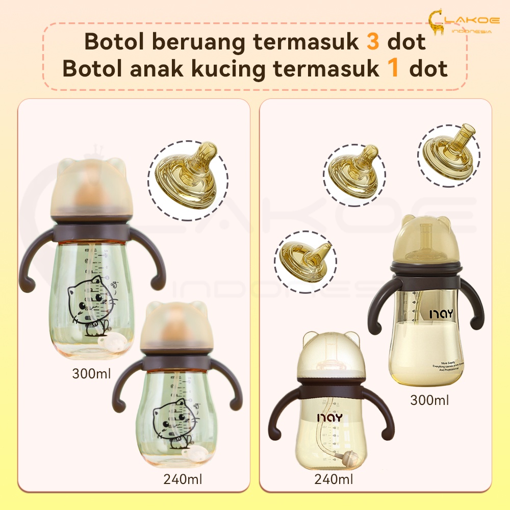 Lakoe 3IN1 Botol Susu Bayi Botol Minum Anak Bayi/Sedotan Botol bayi BPA FREE 240ml300ml