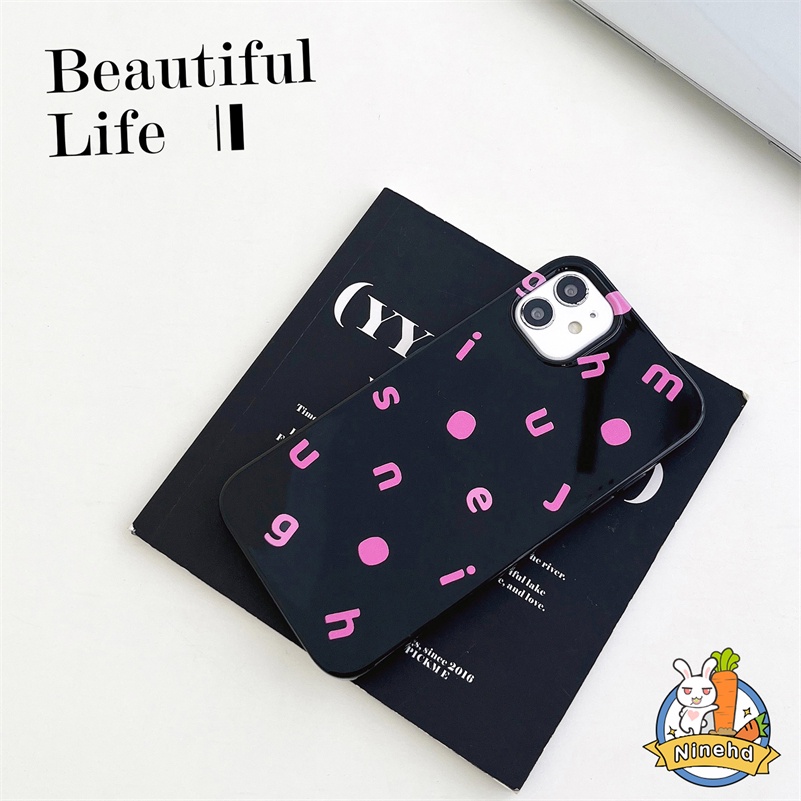 IPHONE Casing Kompatibel Untuk Iphone14 13 12 11 Pro Max X Xr Xs Max8 7 6 6s Plus SE Fashion Pink Inggris Hitam Mengkilap Casing Ponsel Kamera Perlindungan Bumper Shockproof Silicone Soft Case