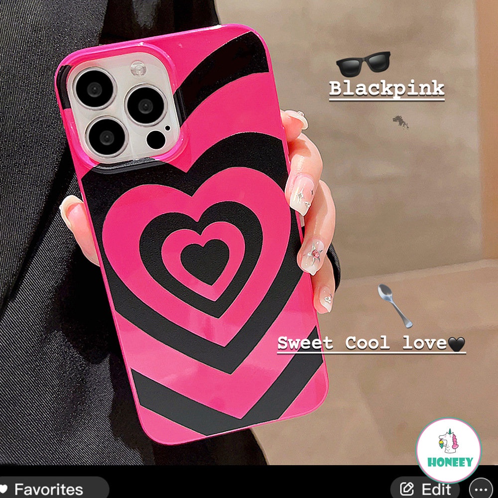 IPHONE Retro Pop Gadis Kartun Pink Hitam Love Art Phone Case Untuk Iphone14 13 12 11 Pro Max Xr Xs 7 8 Plus Case Lucu Soft Cover