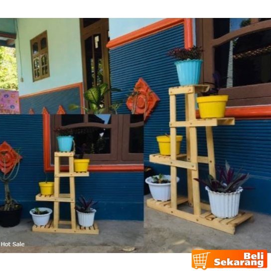 RAK BUNGA SUSUN 5 POT/ RAK BUNGA UNik/ RAK SERBAGUNA KAYU / RAK BUNGA