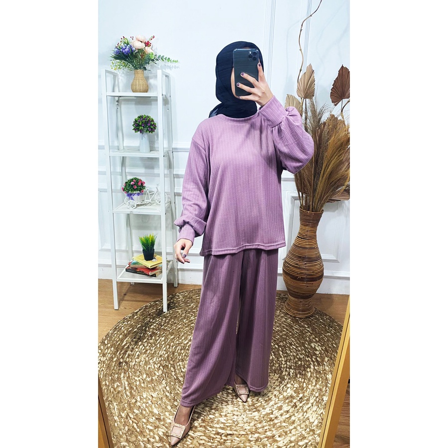 BEFAST - ZNF OOTD WANITA ONESET TEZA / ZOOLY CABLE SETELAN WANITA KNIT / Oneset Wanita Keluaran Terbaru / Fashion kekinian Remaja ABG Trendy / Set Atasan Lengan Panjang+Celana Kulot Panjang / Pakaian Casual Wanita Terlaris / Oneset Polos RIB