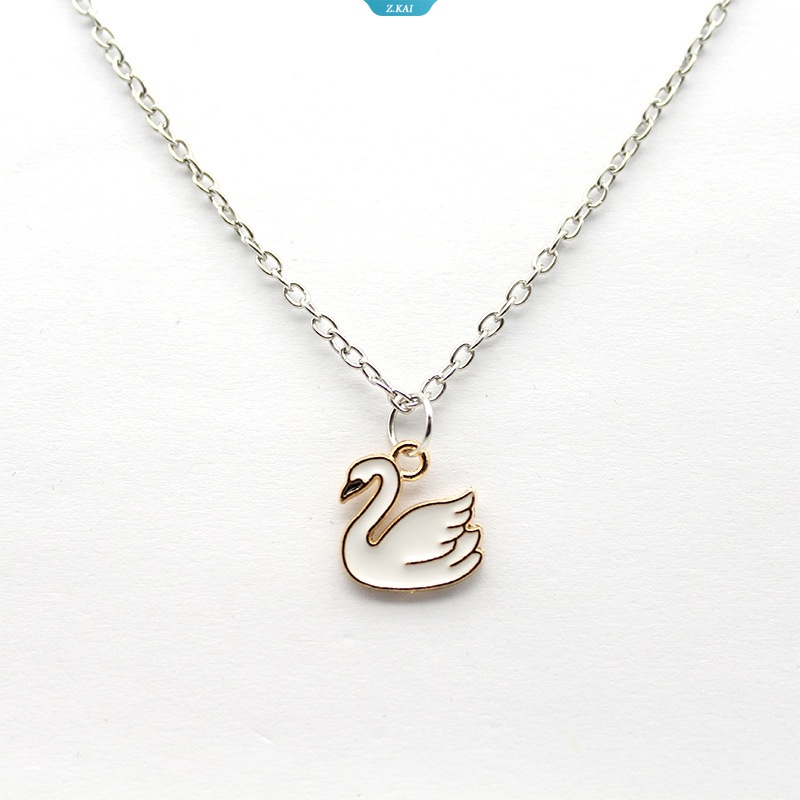 Sederhana Lucu Retro Drip Berminyak Swan Wanita Cowok Cewek Temperamen Hitam Putih Kalung Serbaguna Rantai Klavikula Fashion Perhiasan [ZK]