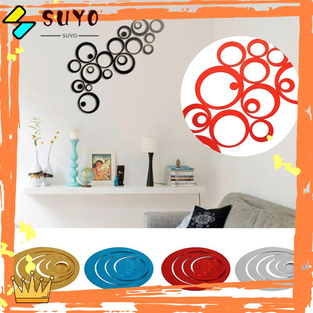 Suyo 24 Pcs Stiker Dinding Latar Belakang Perekat Diri 24 Pcs Lingkaran Cermin Ubin Seni Dekorasi