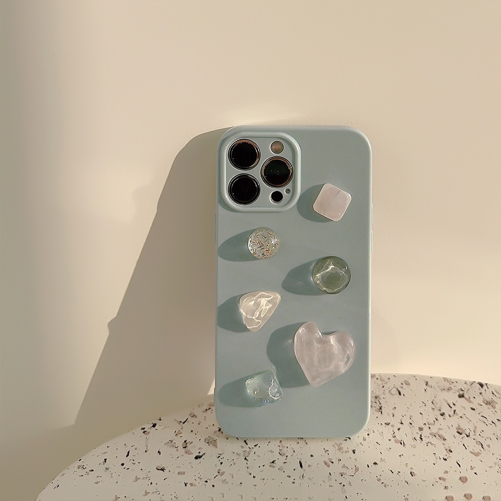 IPHONE Ins 3D Ice-through Gemstones Silicone Case Untuk Iphone14 11 12 13 PRO MAX Casing Cover Pelindung AT0333