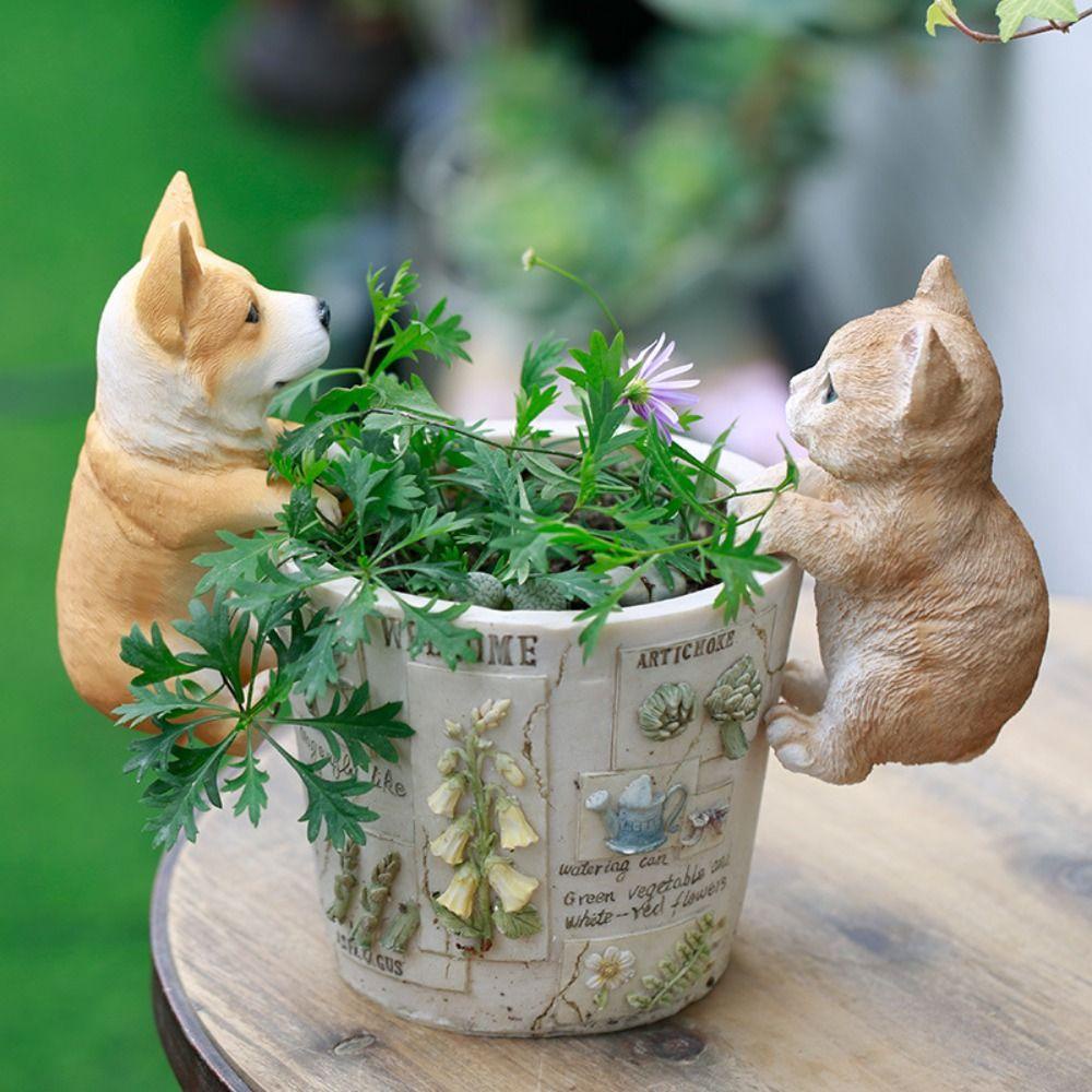 [Elegan] Patung Kelinci 3D Anjing Cangkir Liontin Liontin Pot Bunga Untuk Desain Taman Pot Tanaman Ornamen Resin