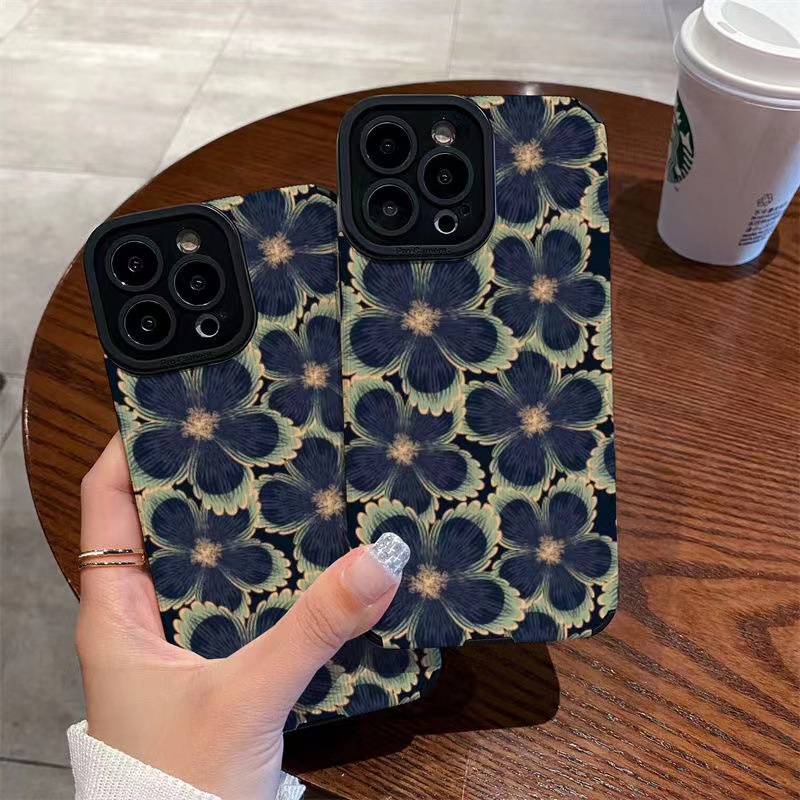 INS Green &amp; Black Flowers Soft Case HP Samsung Galaxy A21S A12 A50S A30S A20 A30 A32 A22S A52S A72 A10S A33 A53 A73 A13 A04S A23 A51 A71 A31 FTD Women Girl Casing