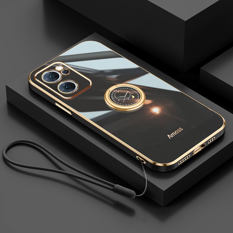 Andyh Casing Ponsel Silikon Ultra Tipis Untuk OPPO Reno 7 Pro 5G Reno 7SE 5G Deluxe Perlindungan Jatuh Band Emas Dengan Cincin Jam Dan Lanyard Gratis