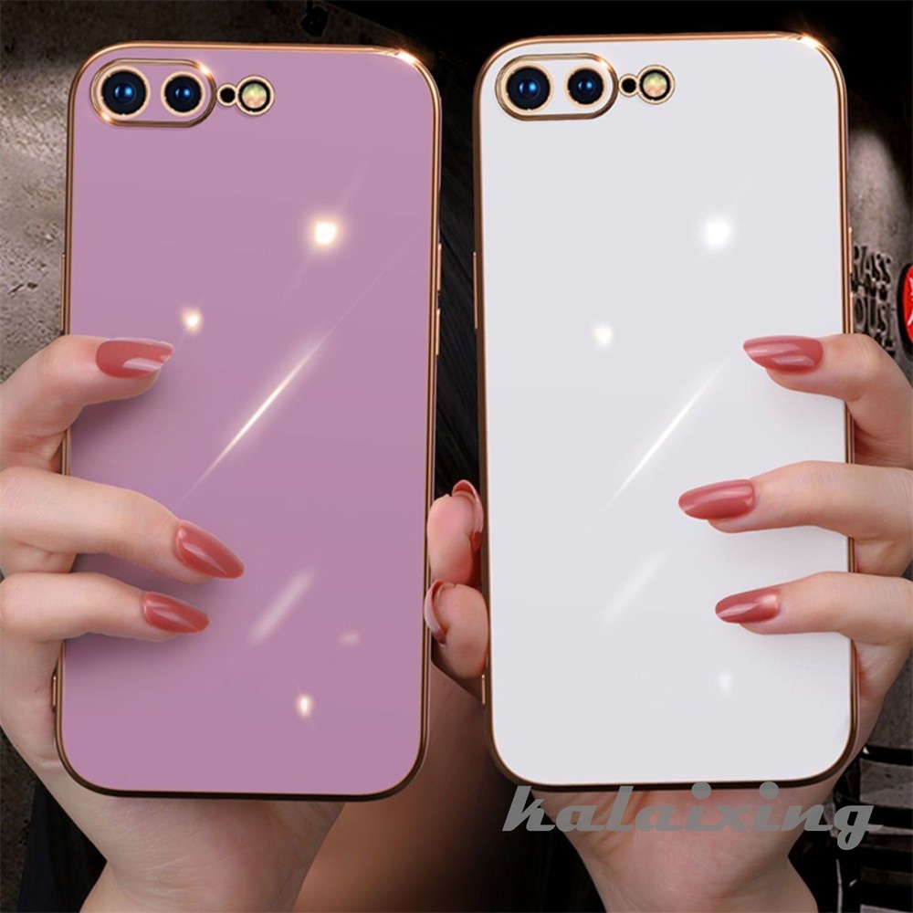 Soft Case Plating Mewah Untuk iPhone 14 Pro Max13 12 11 Pro Max 7plus8plus7 +8+Xs Max XR Square Border Dengan Golden Line