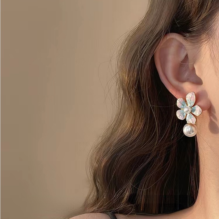 Korea Retro Pink Biru Anting Mutiara Ear Studs Perhiasan Fashion Untuk Wanita Perempuan