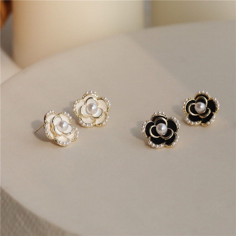 French Camellia Pearl Vintage Anting Mewah Ear Studs Perhiasan Fashion Untuk Wanita Perempuan