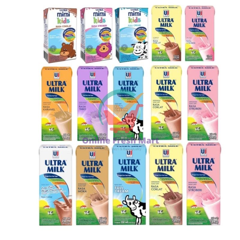 

ULTRA MILK Aneka Susu UHT Stroberi Cokelat Full cream low fat taro moka caramel mimi