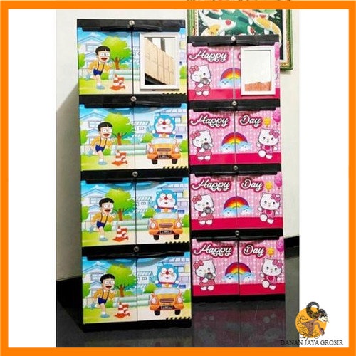 Lemari Plastik Aquose Diva Mini Karakter 4 Susun + Kaca