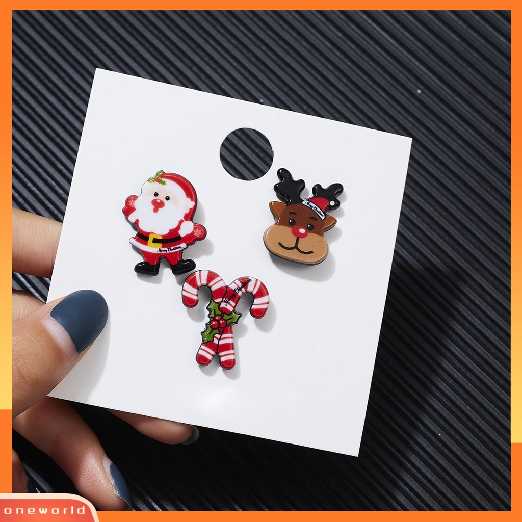 [ONE] 3pcs/set Bros Natal Vintage Meriah Lucu Kartun Geometris Tidak Luntur Hias Dengan Kartu Kertas Santa Claus Elk Snowman Xmas Bros Lencana Pin Perlengkapan Pesta