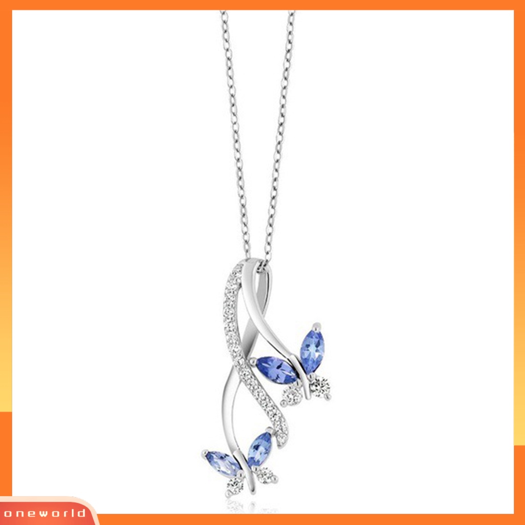 [ONE] Wanita Kalung Butterfly Biru Cubic zirconia Perhiasan Berkilau Electroplating Pendant Necklace Untuk Pernikahan