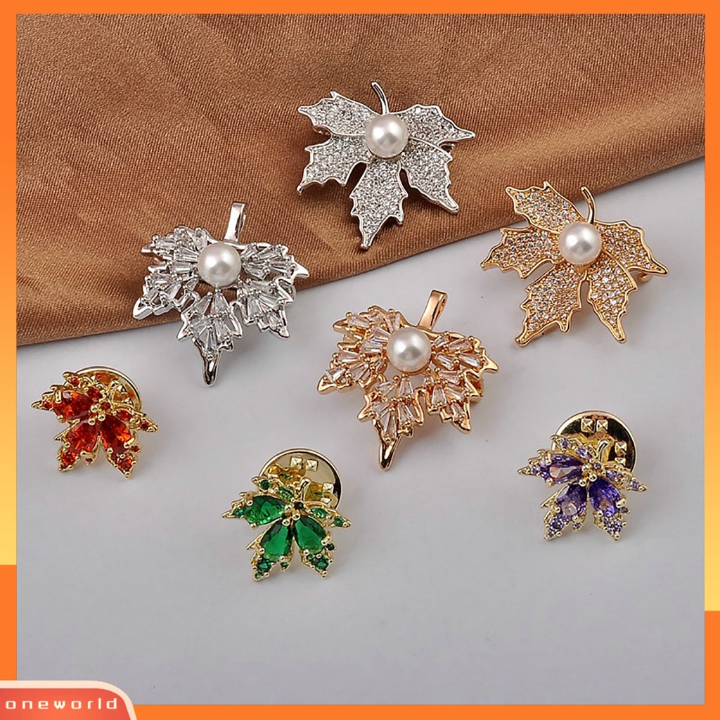 [ONE] Lencana Pin Temperamen Electroplating Berlian Imitasi Bentuk Geometris Hias Berdandan Tahan Karat Warna-Warni Cubic Zirconia Maple Daun Bros Aksesoris Pakaian