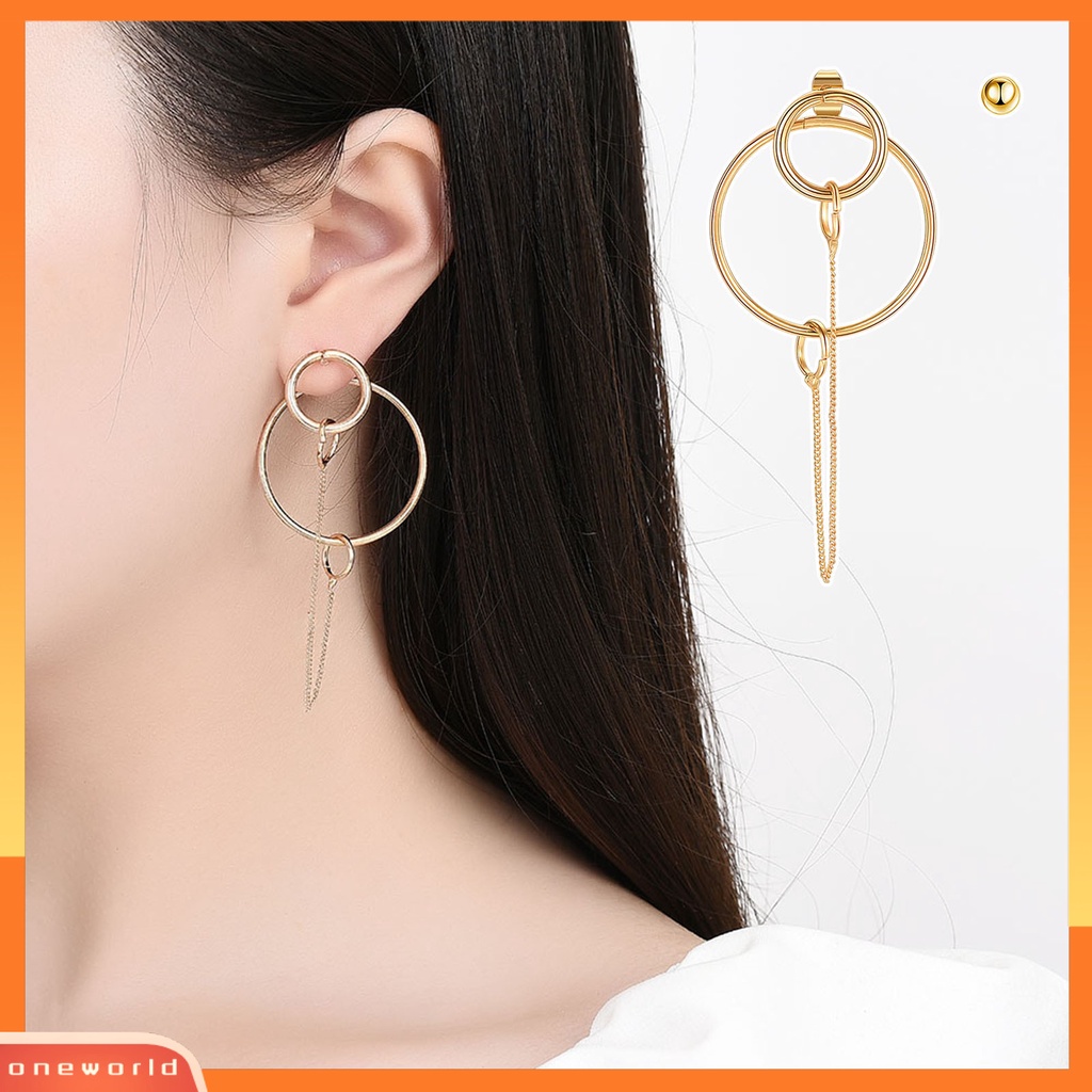 [ONE] 1pasang Anting Pejantan Rantai Kaitan Asimetris Rumbai Temperamen Halus Cincin Geometris Emas Drop Earrings Fashion Perhiasan