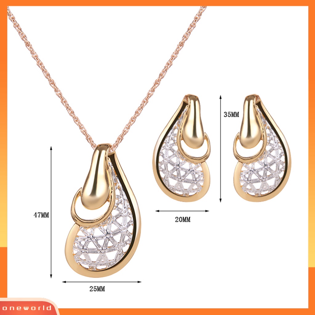 [ONE] 1set Wanita Anting Set Bentuk Tidak Teratur Electroplating Berongga Aksesoris Pengantin Kalung Anting Set Perhiasan Aksesori