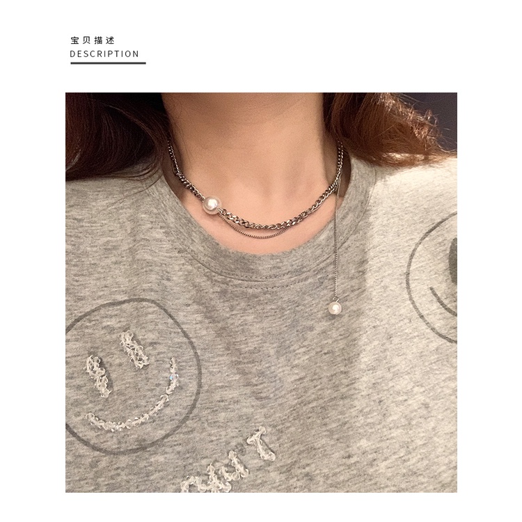 Kalung Rantai Double Layer Pendek Desain Niche Perempuan Rantai Klavikula Keren Trendi Influencer Classy Simple Pearl choker