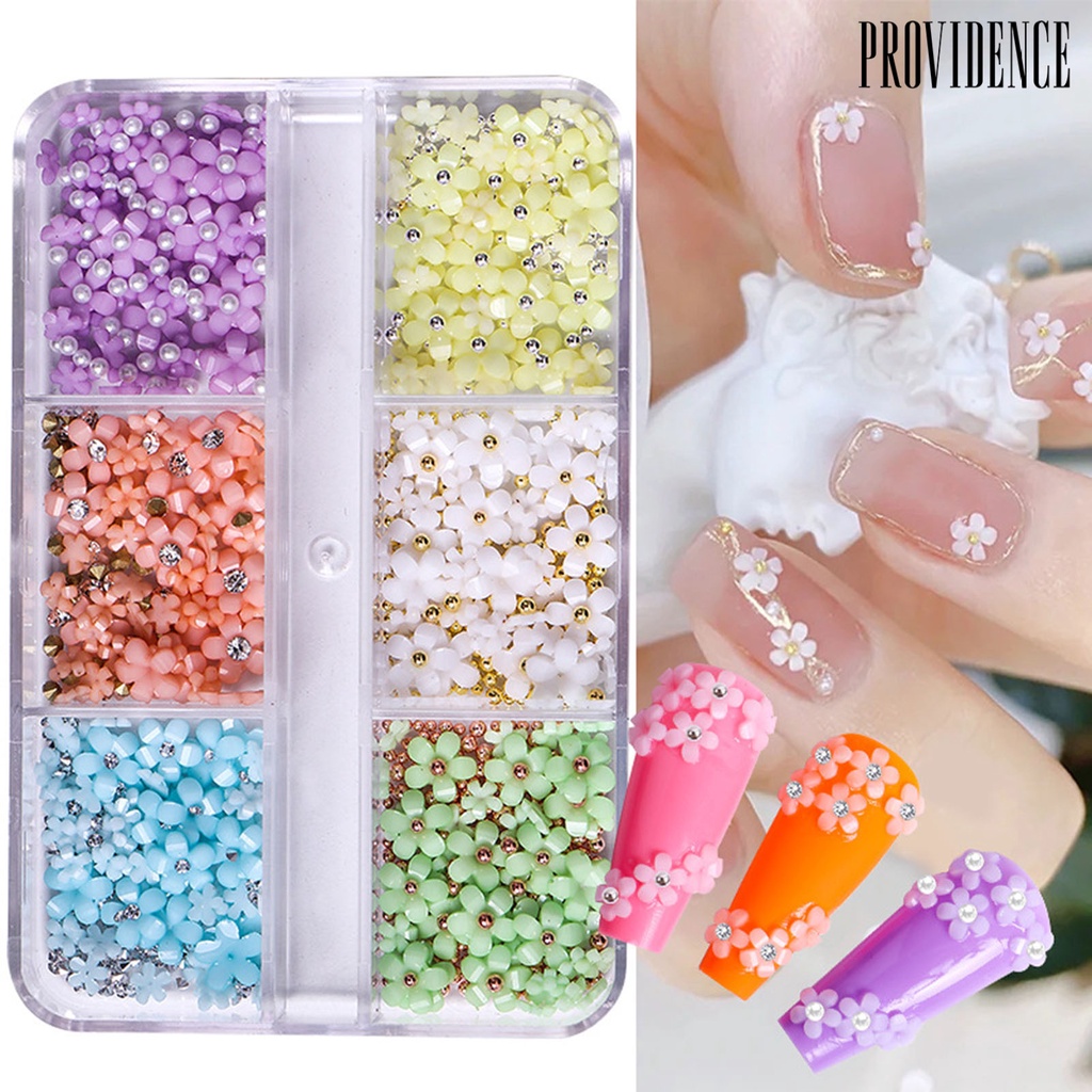 Providence 1kotak Pesona Nail Art 6kisi Shiny Rhinestone Faux Pearl Manik-Manik Bulat DIY Resin Warna-Warni Bunga Dekorasi Kuku Salon Digunakan Di Rumah