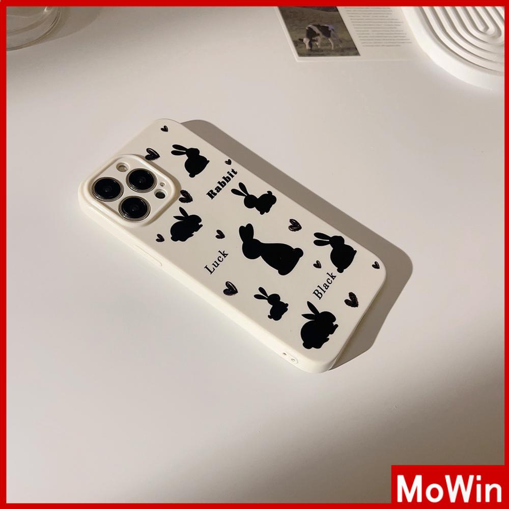 Case iPhone 14 Pro Max iPhone Case Cream Glossy Soft CaseTPU Tahan Guncangan Kamera Case Perlindungan Lucu Hitam Kelinci Kompatibel dengan iPhone 13 Pro Max 12 Pro Max 11 Xr Xs Max 7Plus 8Plus