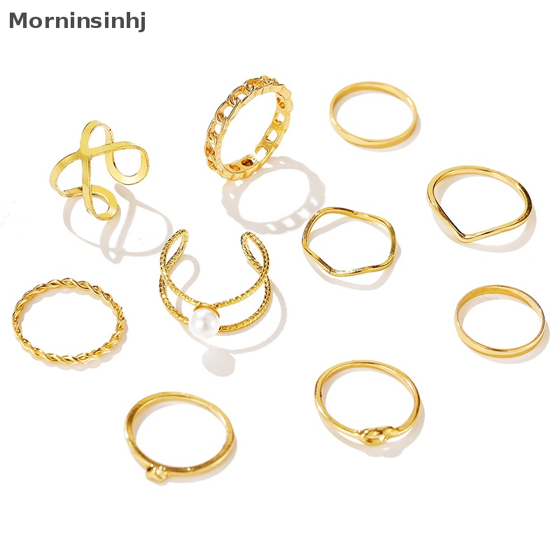 Mornin 10PCS Fashion Perhiasan Punk Warna Perak Rantai Lebar Cincin Set Logam Berongga Putaran Pembukaan Jari Cincin Tidak Teratur Jari Rings Untuk Gadis Lady Pesta Hadiah Pernikahan id