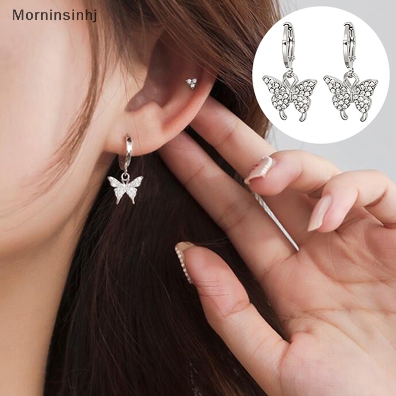 Mornin Fashion Wanita Kristal Hoop Butterfly Earrings Drop Menjuntai Anting Wanita Pesta Pernikahan Perhiasan Hadiah id