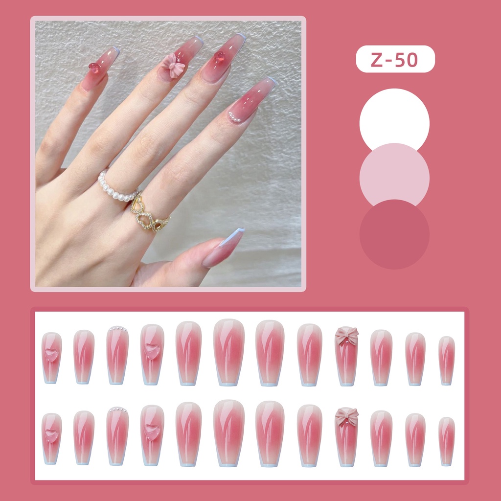 X71 24 Pcs DIY Kuku Palsu French Cool Finger Nail Art Stiker Kuku Palsu