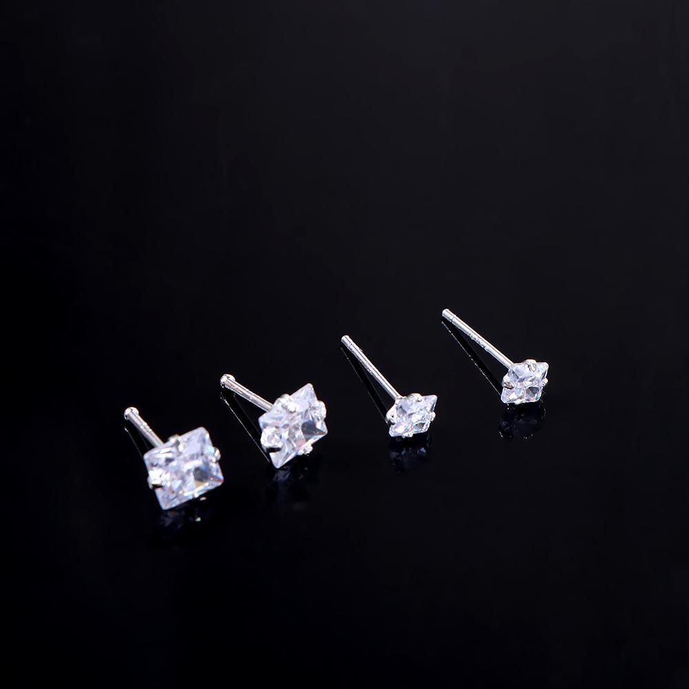 NEEDWAY Anting Pejantan Persegi Perak Trendi Kecil Geometirc Elegan Indah Anting Gaya Korea