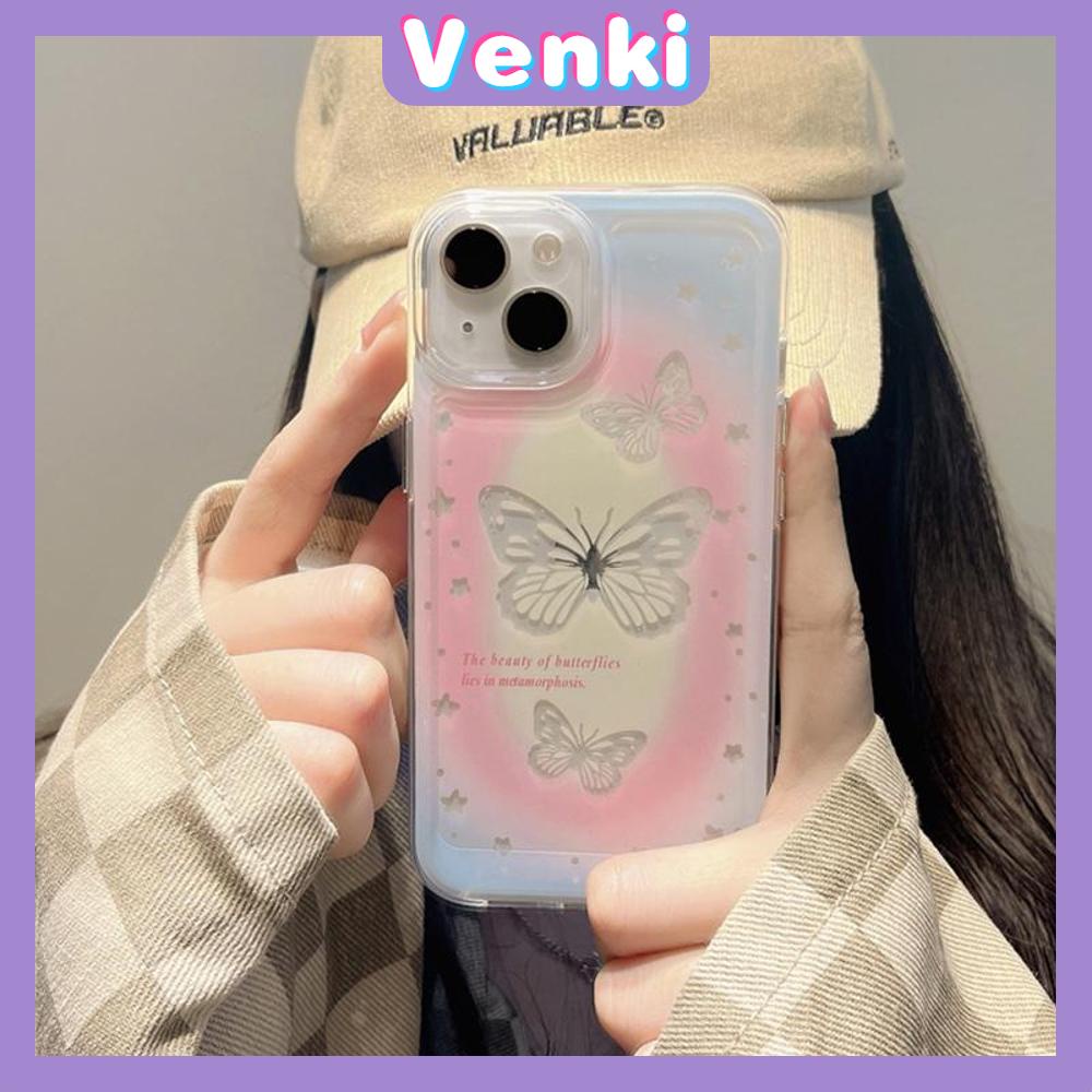 VENKI - Untuk iPhone 11 iPhone Case Bening Lubang Besar Space Case TPU Soft Case Shockproof Protection Camera Cute Butterfly Star Kompatibel dengan iPhone 14 13 Pro max 12 Pro Max xr xs 7 8