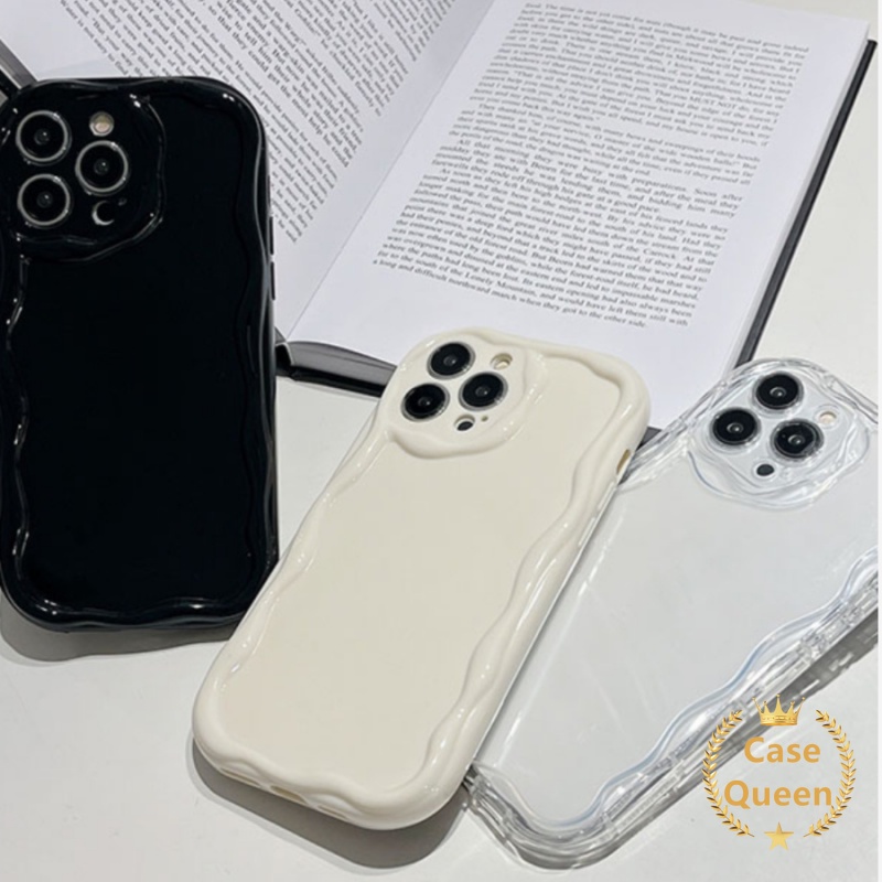 Casing 3D Wavy Curved Edge Glossy Kompatibel Untuk iPhone 7plus 11 14 13 12 Pro MAX XR X XS Max7 8 Plus SE 2020 Fashion Simple Watercolor Cushion Tpu Soft Cover