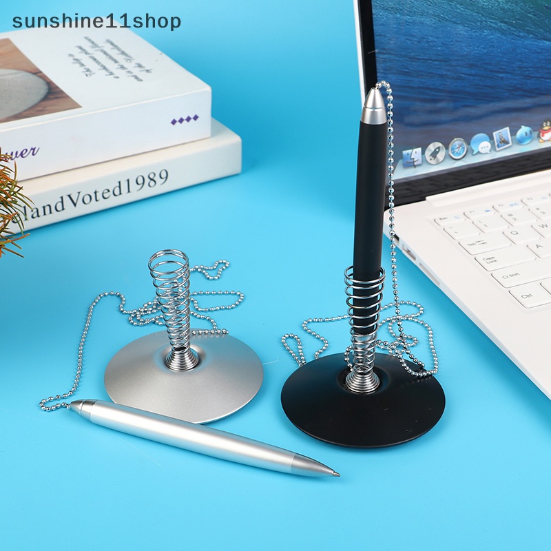 Sho Classic Metal Ballpoint Pen Rantai Aman Terpasang Base Stand Pulpen Counter Kantor N