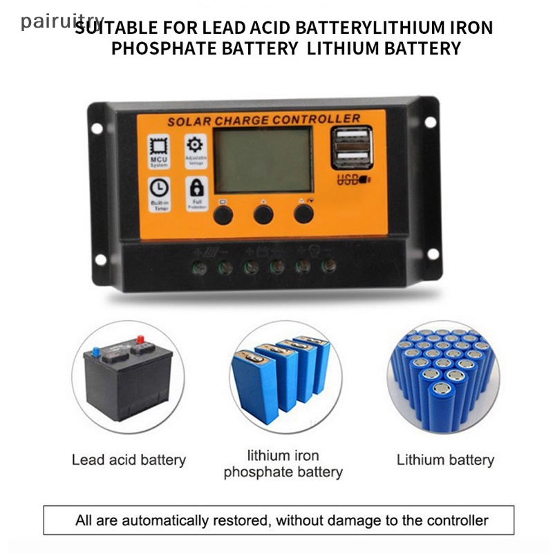 Prt LCD Solar Controller 12V /24V 30A 20A 10A Solar Charge Regulator PWM Charger LCD Display Dual USB 5V 2.5A Output MOS PRT