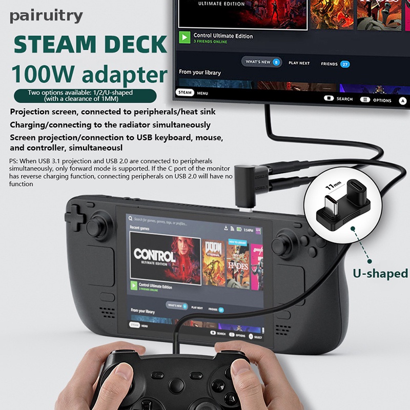 Prt 10Gbps 2in1 USB C Adapter 90derajat USB C Extender Sudut Kanan PD 100W PRT Cepat