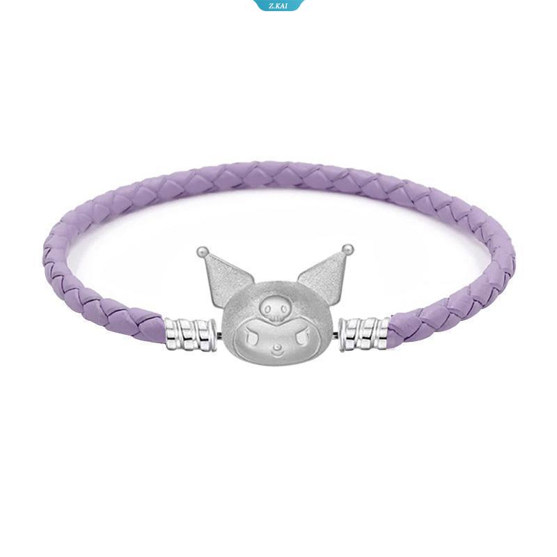 Sanrio Kawaii Ungu Muda Tali Kulit Kuromi Anyaman Leather Band Kartun Tali Rambut Pacar Pasangan Gelang Hair Loop [ZK]