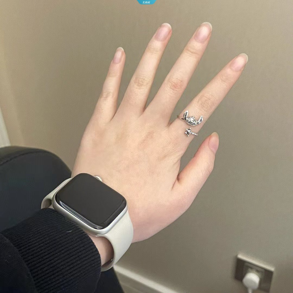 Cincin Kartun Lucu Sterling Stitch Pasangan Pria Dan Wanita Pembukaan Dapat Disesuaikan Hadiah Perhiasan Festival Asli [ZK]