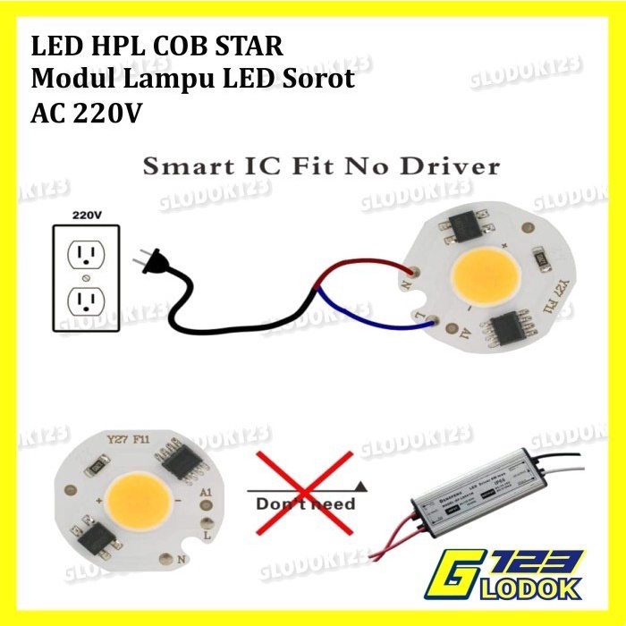 COB Star 220V 3 5 7 10 12 W LED White Putih Lampu Sorot PLN AC 25mm