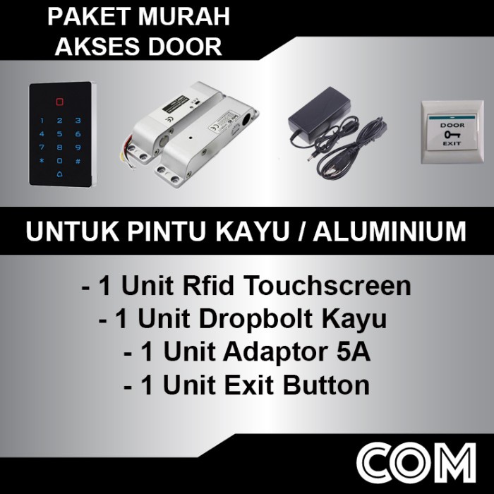 

PAKET ACCESS CONTROL MURAH RFID TOUCHSCREEN PINTU KAYU/ADAPTOR 5A
