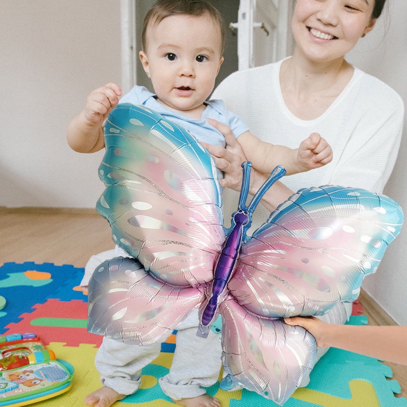 Warna-warni Pesta Dekorasi Alat Peraga Besar Tiup Aluminium Foil Balon Gradien Biru Pink Kupu-Kupu Balon Cantik Mainan Ulang Tahun Anak Festival Suasana Ornamen