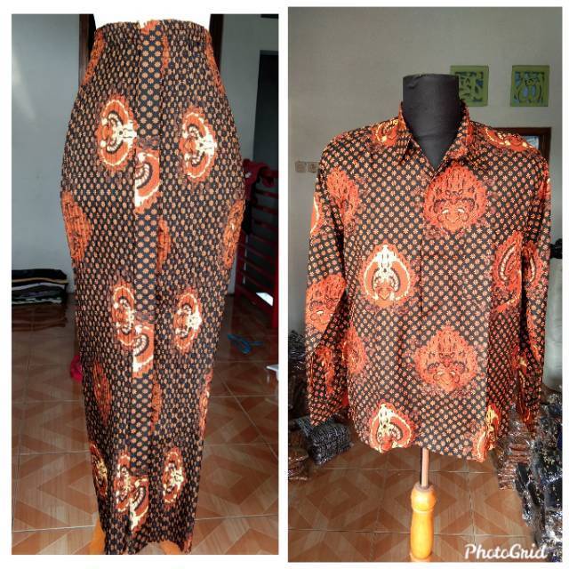 Rok plisket motif truntum garudo dan kemeja batik couple / sarimbit