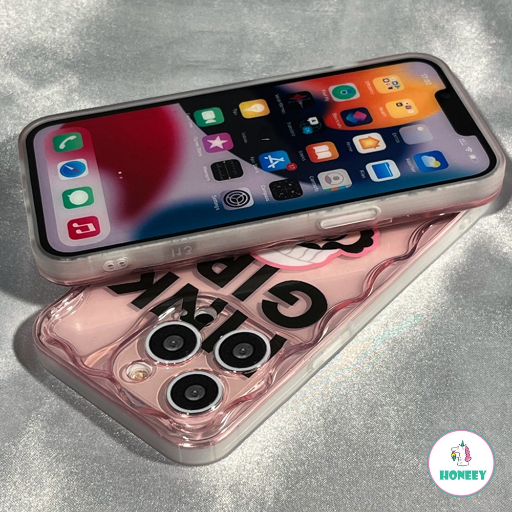 Fashion Gelombang Bingkai Kacamata Merah Muda Gadis Case Untuk iPhone 14 Pro Max13 12 Pro Max11 Stereo Berdiri Silikon Lembut Anti-Drop Back Cover