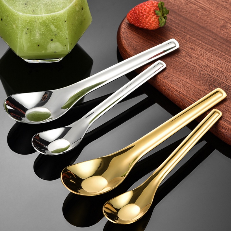 [Unggulan] Peralatan Makan Halus Mudah Bersih Pegangan Kenyamanan Kopi Susu Aduk ladle Halus Dipoles Sup Dessert Scoop Sendok Ingot One-piece Stainless Steel