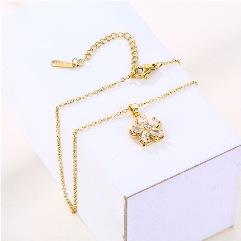 Fashion Wanita Korea Zirkon Liontin Bunga Emas 18K Kalung Hadiah Pacar XL23026